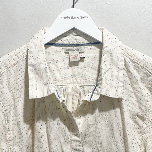 CARBON 2 COLBALT Men’s Ivory Multi Stitched Long Sleeve Button Down Shirt Sz XL - Picture 2 of 7
